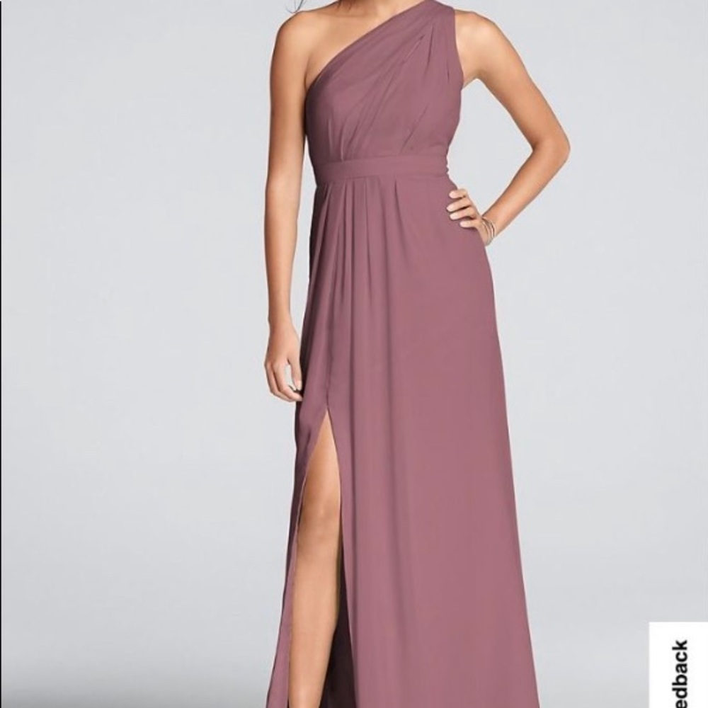 Long One-Shoulder Crinkle Chiffon Dress